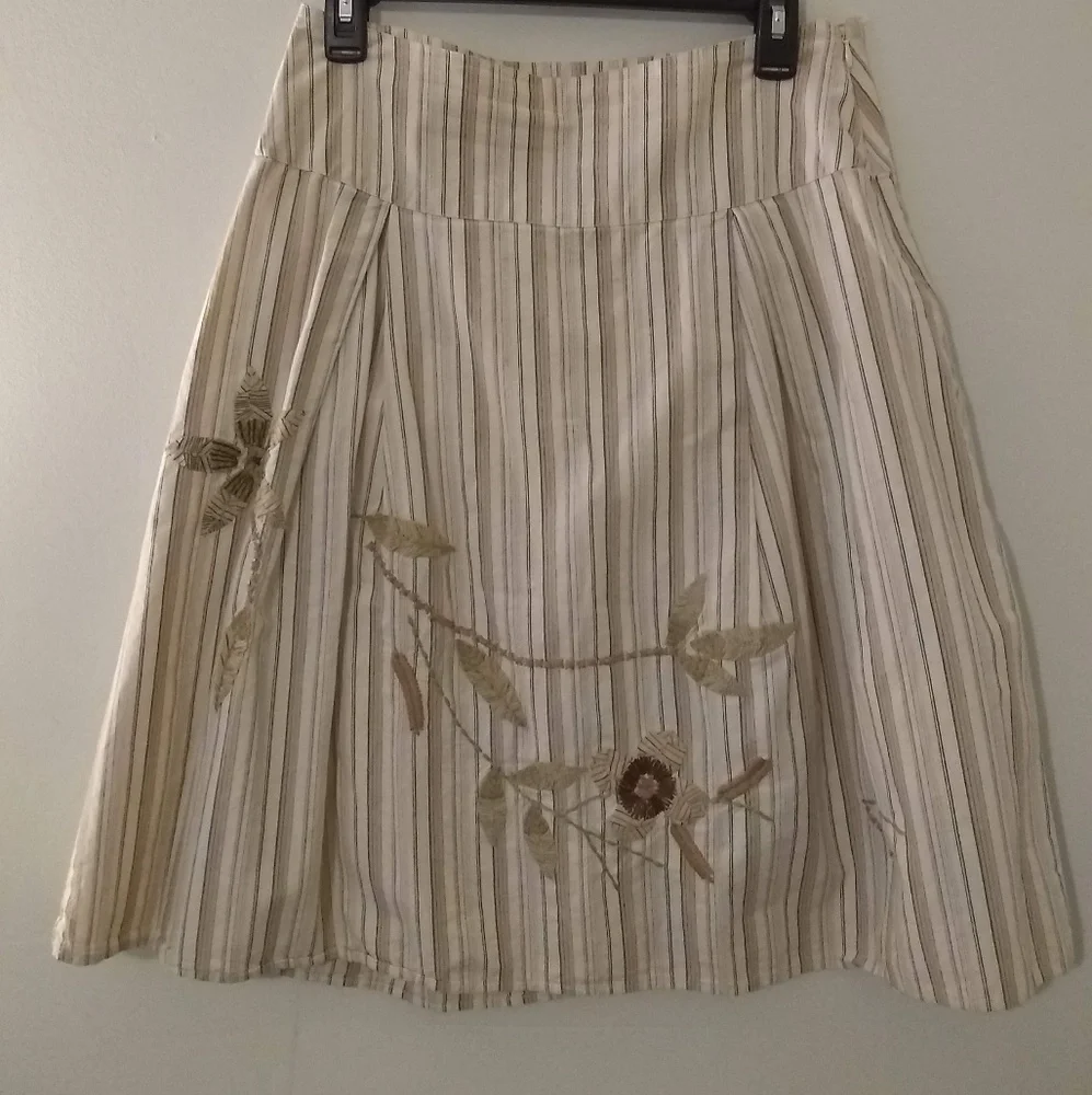 Merona Vintage Tan Floral A-line Cotton Skirt w/ Embroidery Size 4 - Picture 2 of 9